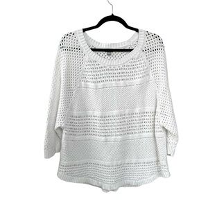 AERIE White Cotton Crochet Open Knit Sweater L
